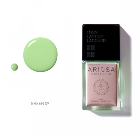 Ariosa nail laquer - green09 15ml - ultra opaque nail polish green line